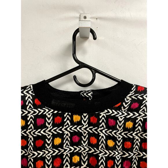 VINTAGE DOUGLASS Eclectic Art To Wear Crewneck Silk Top Black Multi Women's 12 - Picture 3 of 10